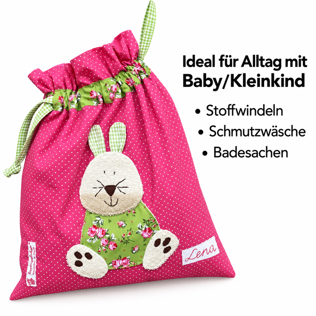 Personalisierter Wetbag Hase – Geschenk zur Geburt Mädchen