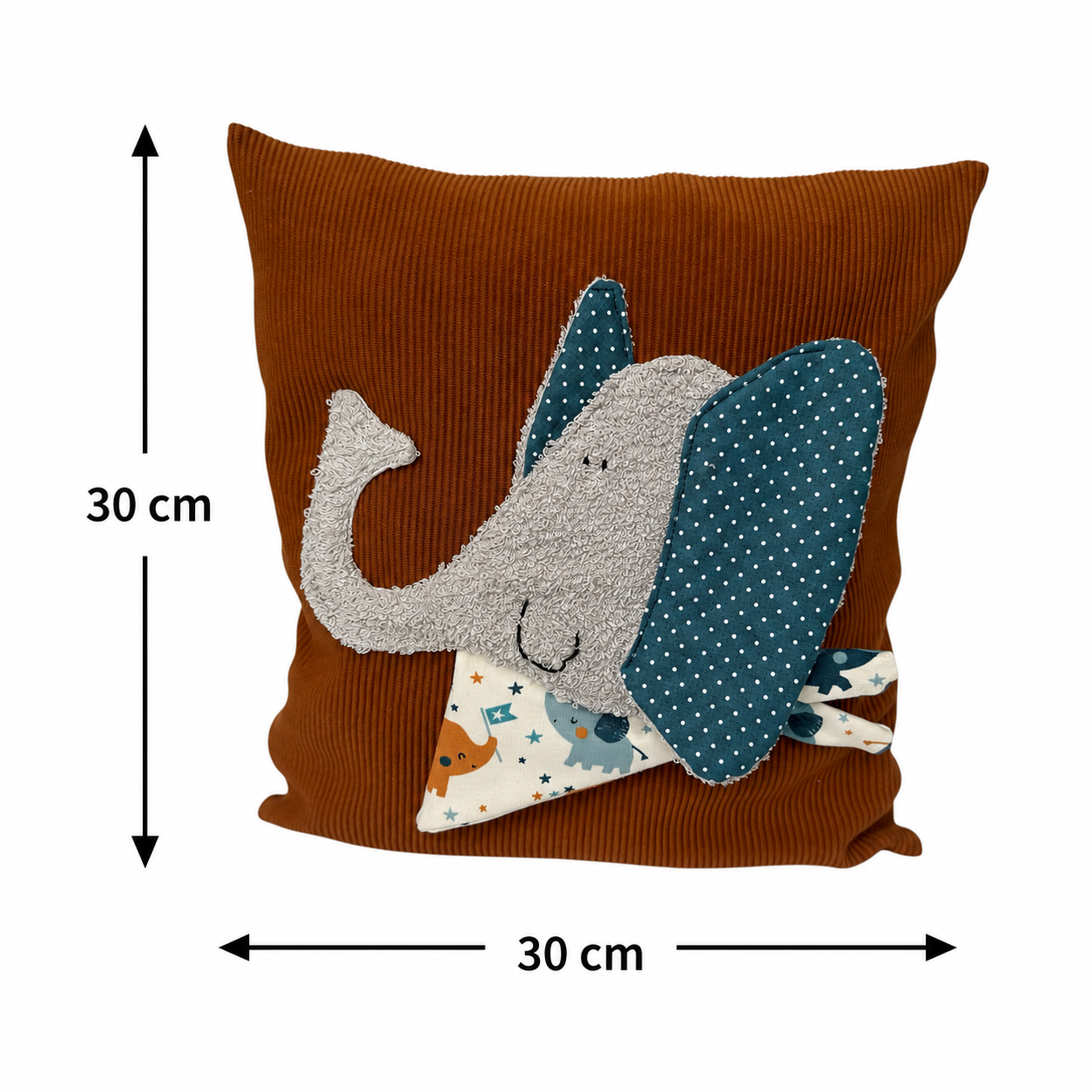 Reisekissen Elefant 30x30 cm – Handgenähtes Kinderkissen für Auto & Urlaub