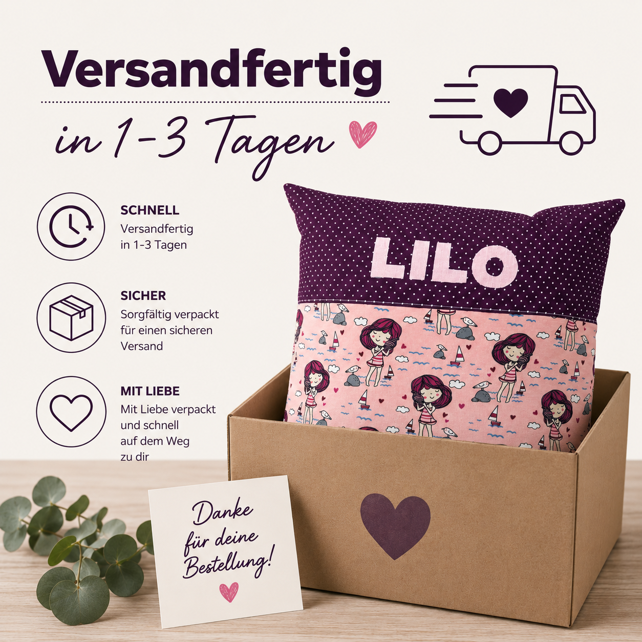Kissen mit Namen Strandmädchen