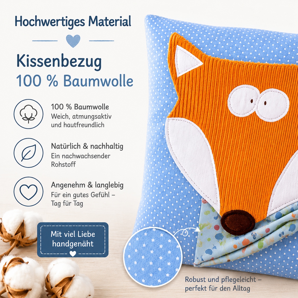 Reisekissen für Kinder – Kissen Fuchs 30x30 cm