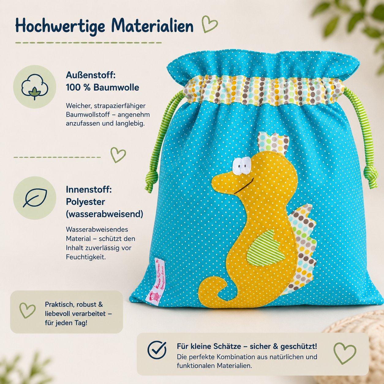 Wetbag Seepferdchen – Wasserdichte Nasstasche für Stoffwindeln & Schwimmsachen