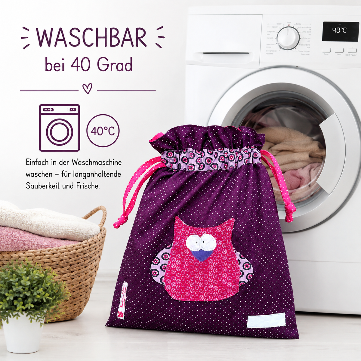 Wetbag Eule handgemacht | süße Kindertasche für Kita | Eulen Geschenke für Kinder | Wetbag für nasse Kleidung