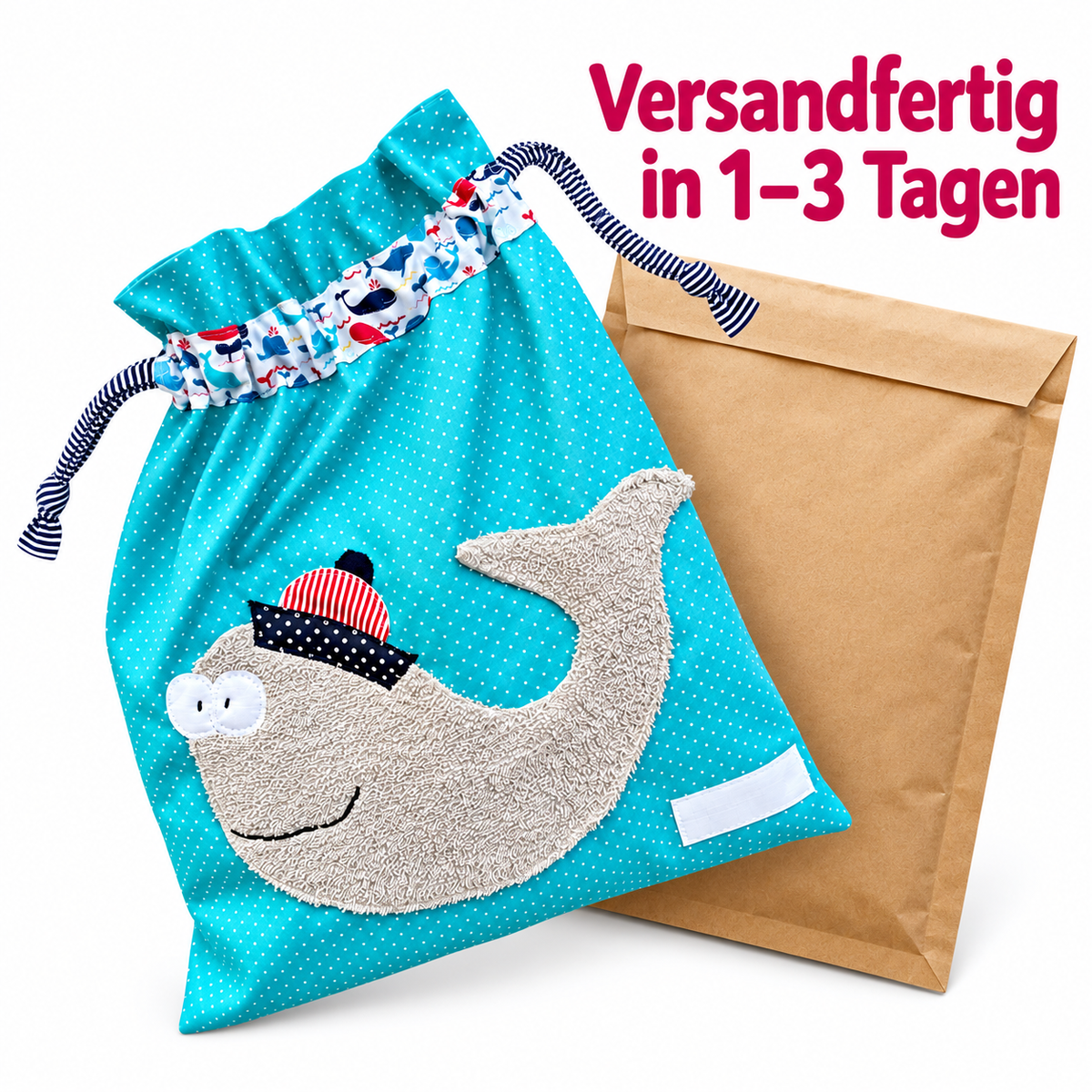 Wetbag mit Wal für Kinder – personalisierbare Nasstasche 33 × 37 cm