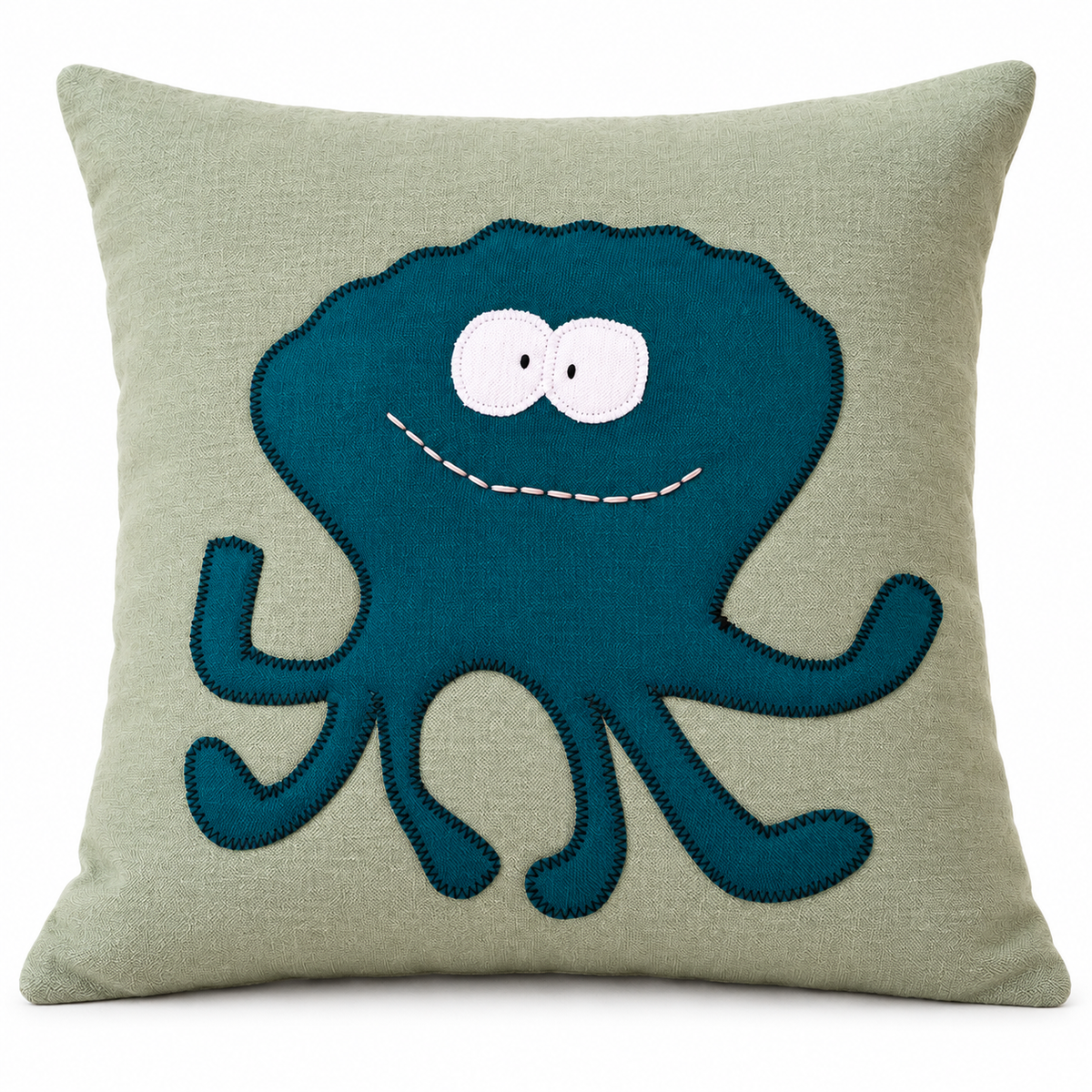 Reisekissen Tintenfisch 30 × 30 cm – Salbei & Petrol