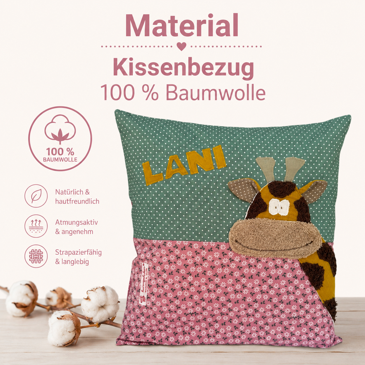 Kissen personalisiert mit Namen Giraffe | Personalisierte Geschenke Baby | Besonderes Geschenk zur Geburt