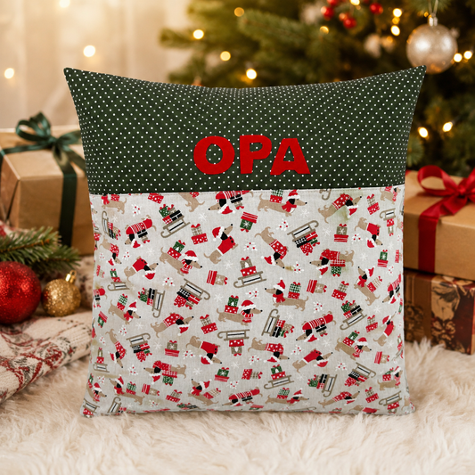 Weihnachtskissen für Opa mit Dackel – personalisierbar