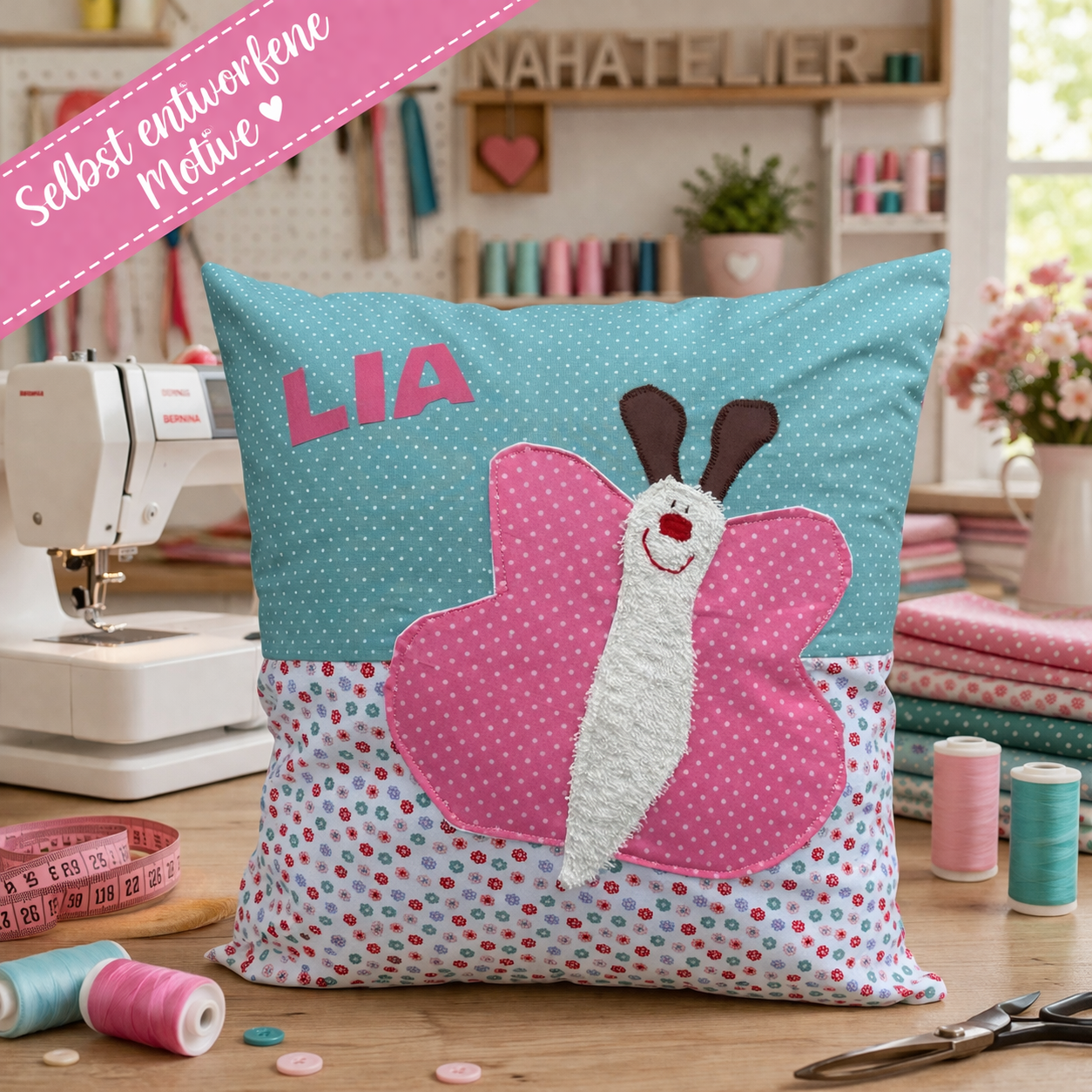 Kissen personalisiert mit Namen – Schmetterling | Geschenkideen erster Geburtstag & Geschenk von Patentante