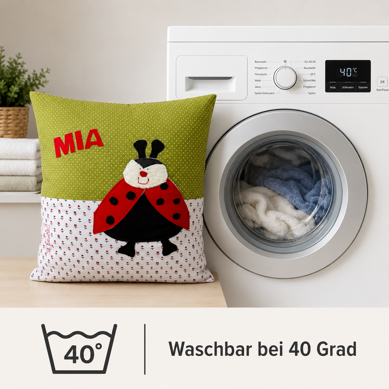 Kissen Marienkäfer personalisiert- Geschenk zur Geburt und Taufe| Handmade
