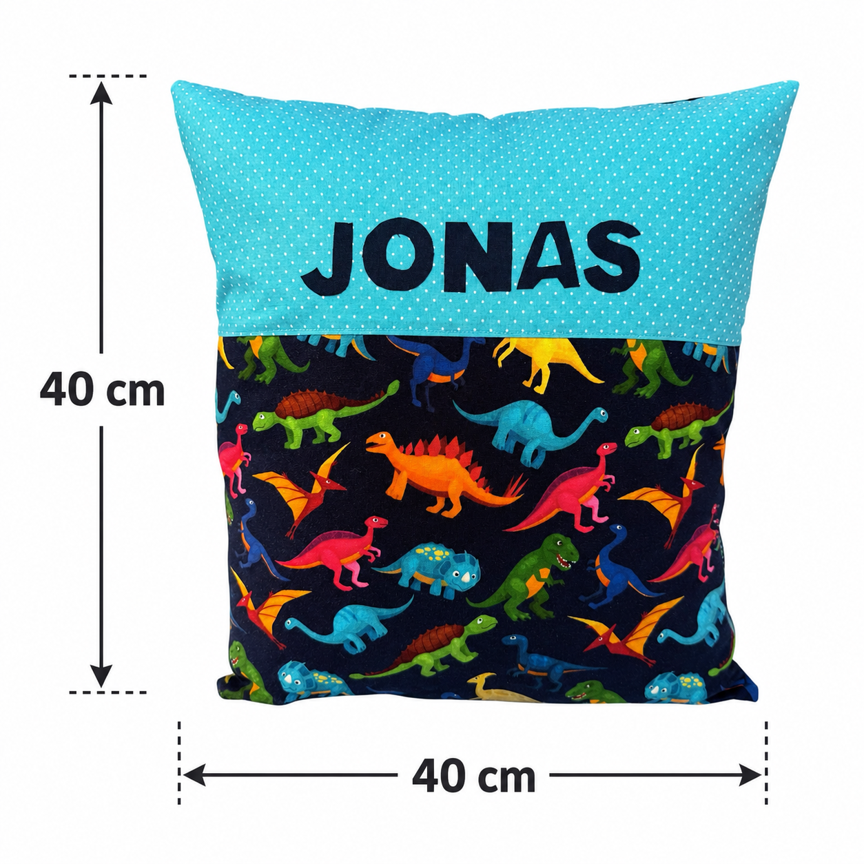 Kissen mit Namen Dino | Personalisiertes Kinderkissen 40x40 cm | Geschenk für Jungen