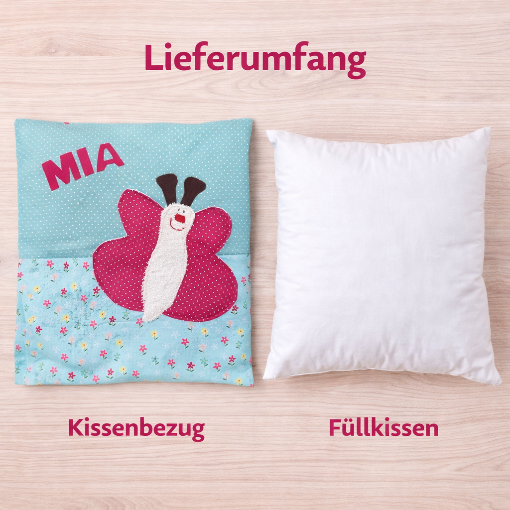 Kuschelkissen Schmetterling mit Namen – personalisiertes Babygeschenk zur Geburt | Dekokissen Kinderzimmer