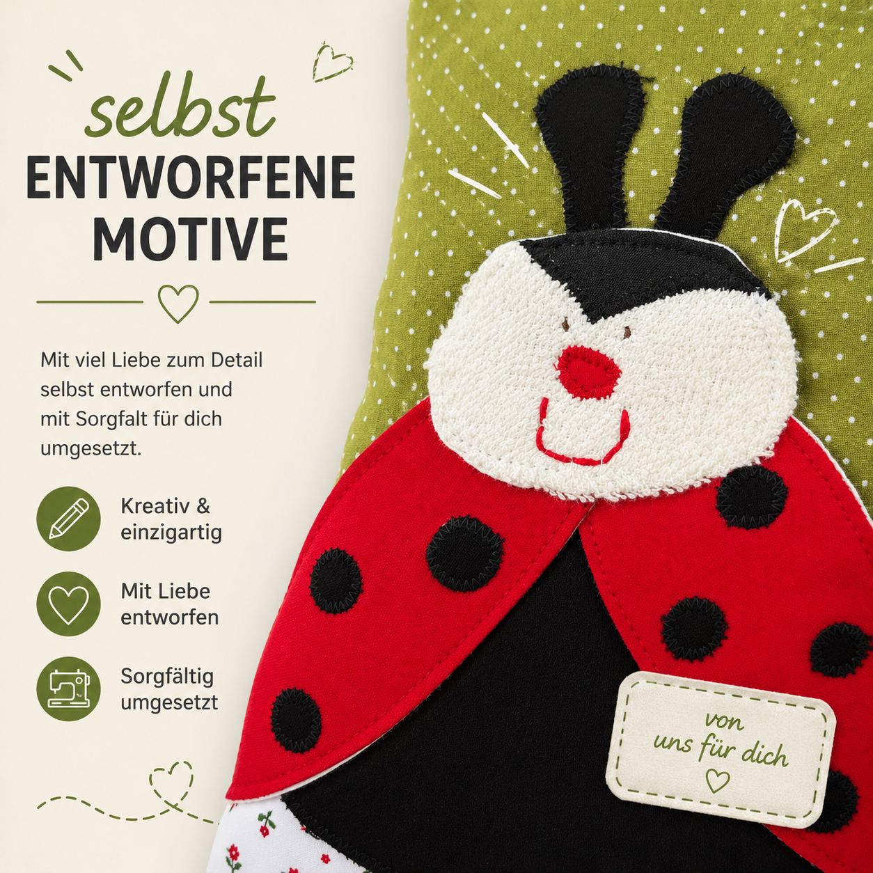 Kissen Marienkäfer personalisiert- Geschenk zur Geburt und Taufe| Handmade