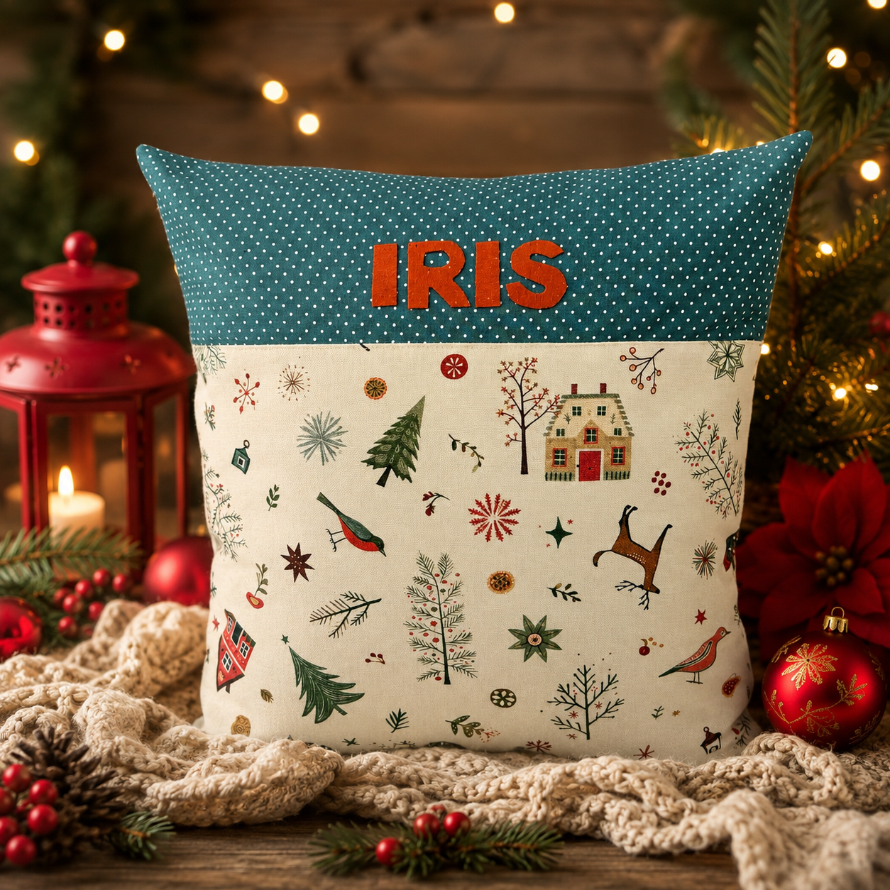 Personalisiertes Weihnachtskissen mit Namen – Geschenk für Frauen