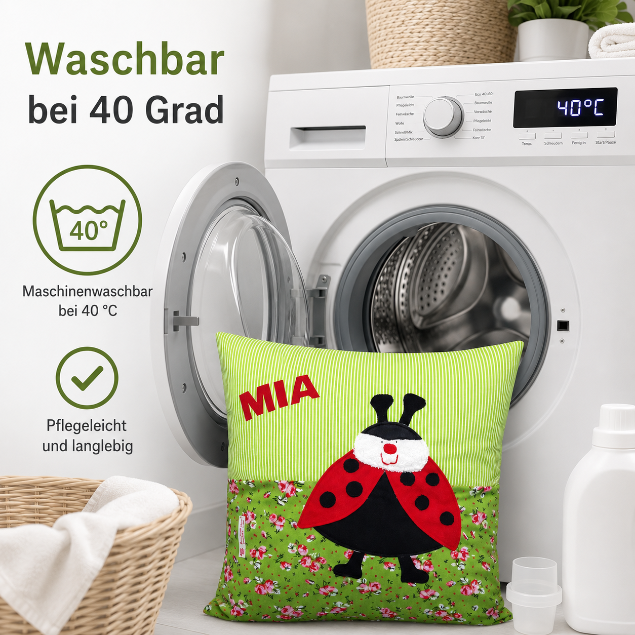Kissen Marienkäfer personalisiert - Kinderkissen mit Namen