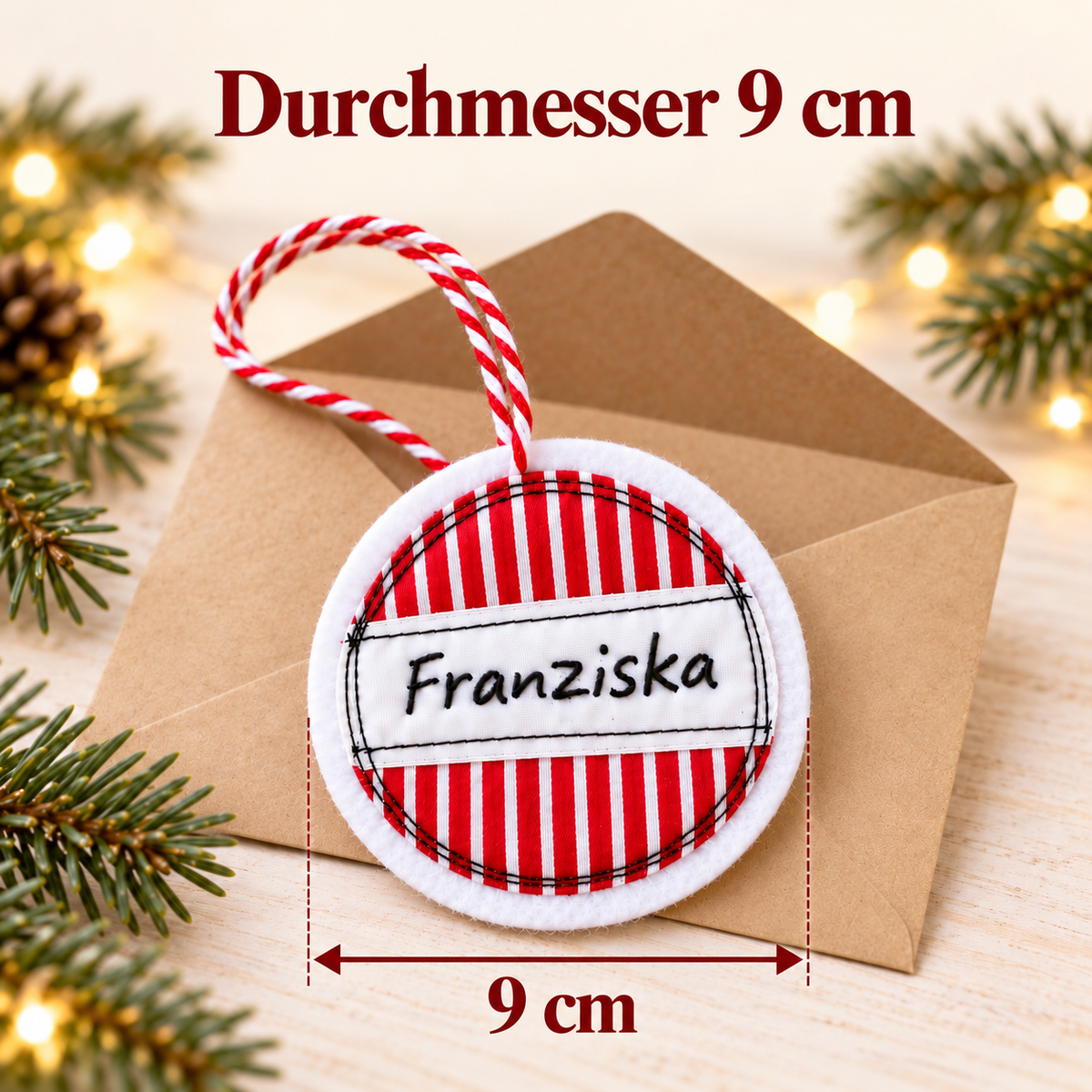 Personalisierter Weihnachtsanhänger mit Namen – Rot-Weiß