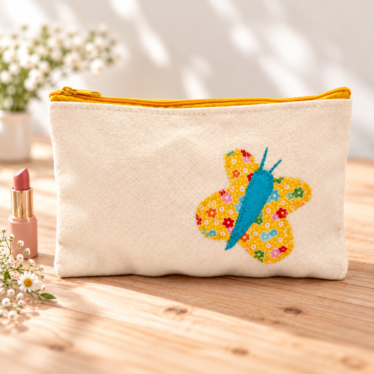 Kosmetiktasche mit Schmetterling aus Baumwolle – 21 × 12 cm