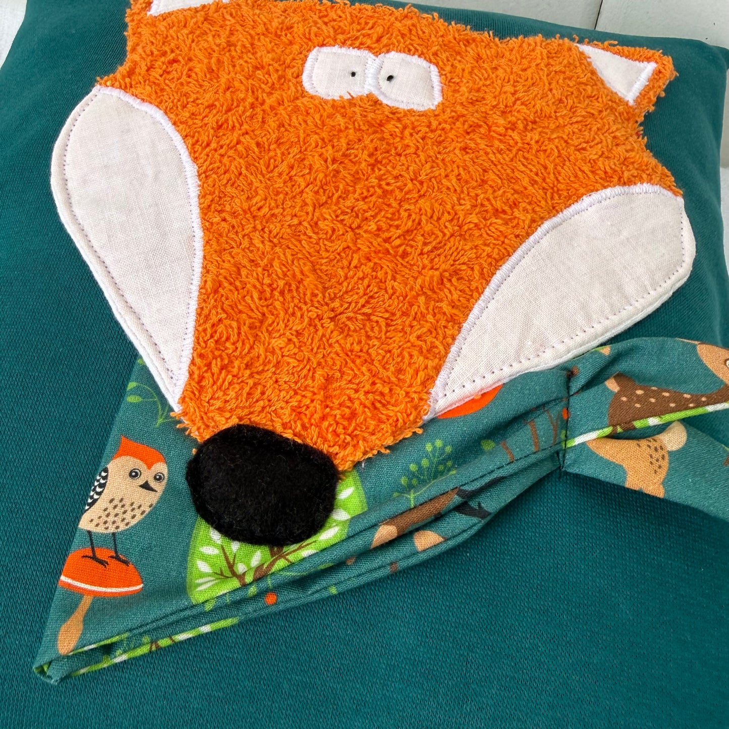 Reisekissen Fuchs 30x30 cm – Handgemachtes Kinderkissen für Auto, Urlaub & Ausflüge