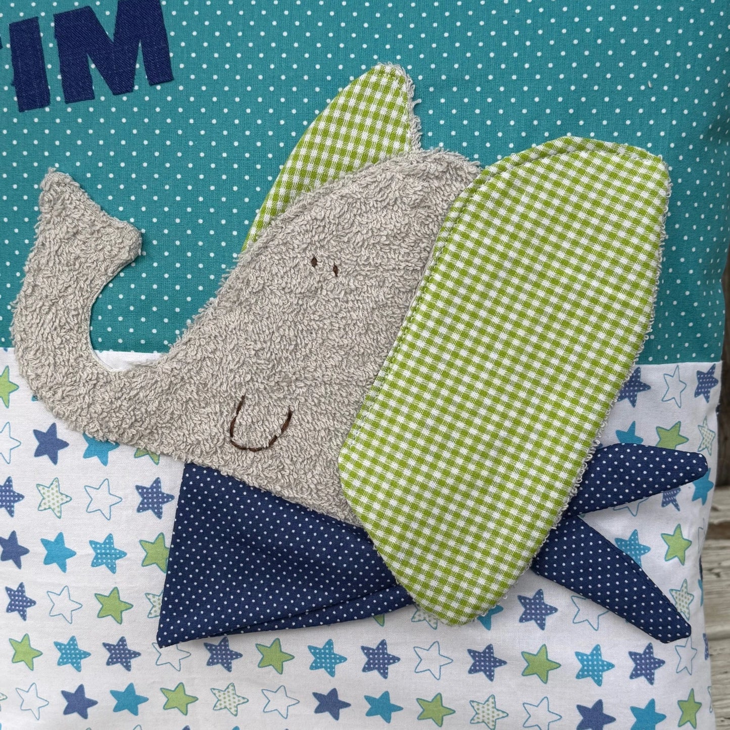 Kissen Elefant – personalisiert mit Namen | Handgenähtes Kinderkissen 40×40