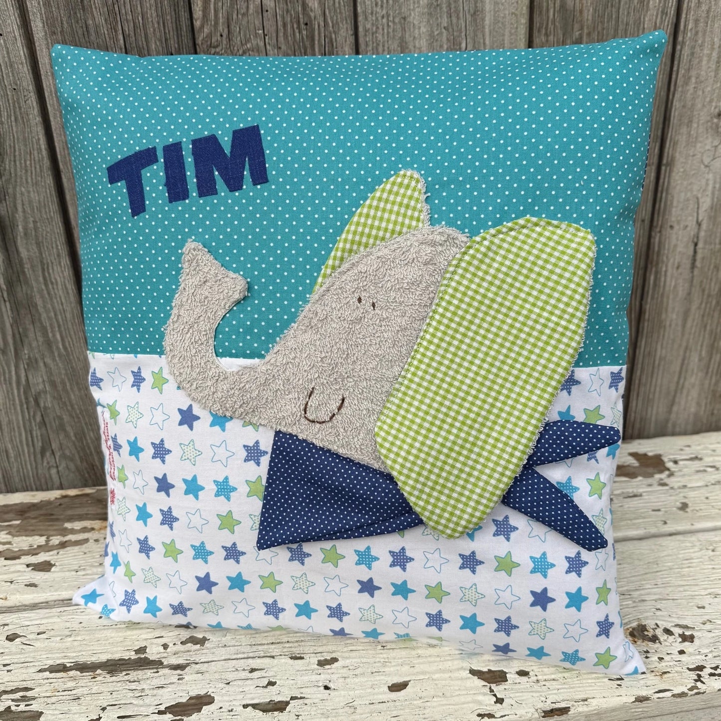 Kissen Elefant – personalisiert mit Namen | Handgenähtes Kinderkissen 40×40