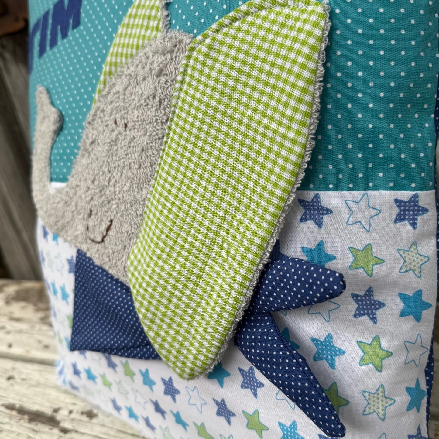 Kissen Elefant – personalisiert mit Namen | Handgenähtes Kinderkissen 40×40