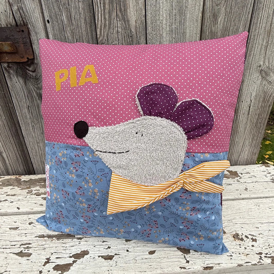 „Personalisiertes Maus Kuschelkissen 40x40 cm – Handgemachtes Namenskissen für Kinder, Geschenk zur Geburt & Taufe“