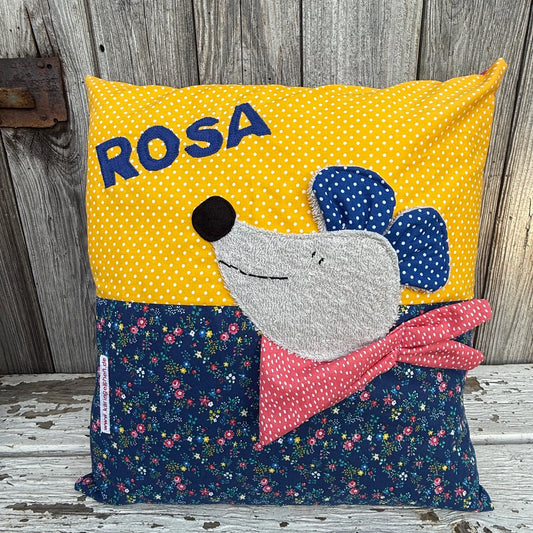 Handgemachtes Kinderkissen Maus -personalisierbar, bunt & kuschelig