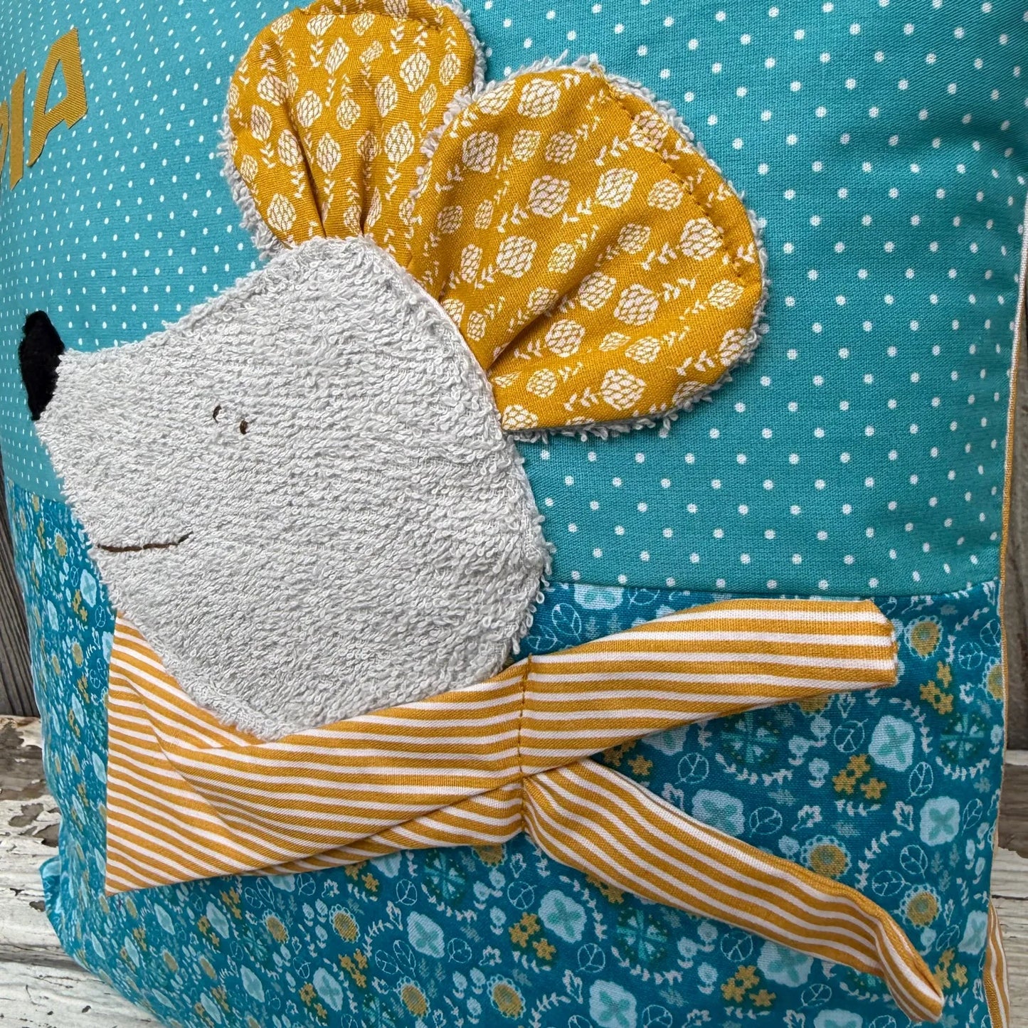 Personalisiertes Kissen „Maus“ – handgemacht mit Namen | Geschenk zur Geburt, Taufe & Geburtstag