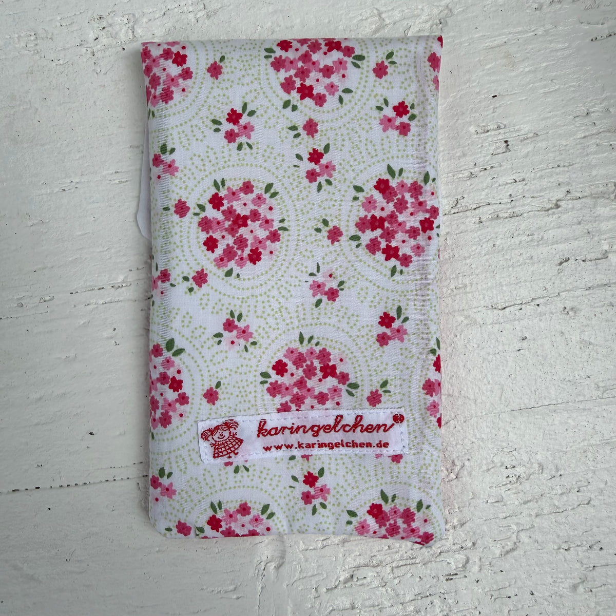 Handytasche aus Stoff – gepolstert, mit Blumen & Punkten in Pink