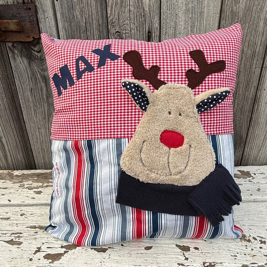 Kissen 40x40 mit Elch – Kuschelkissen für Kinder | Weihnachtskissen personalisiert