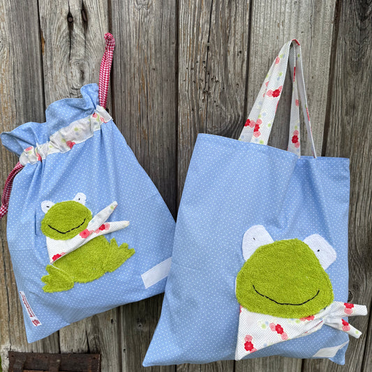 Wetbagset Frosch personalisiert – Kindertasche & Wetbag für Kindergarten