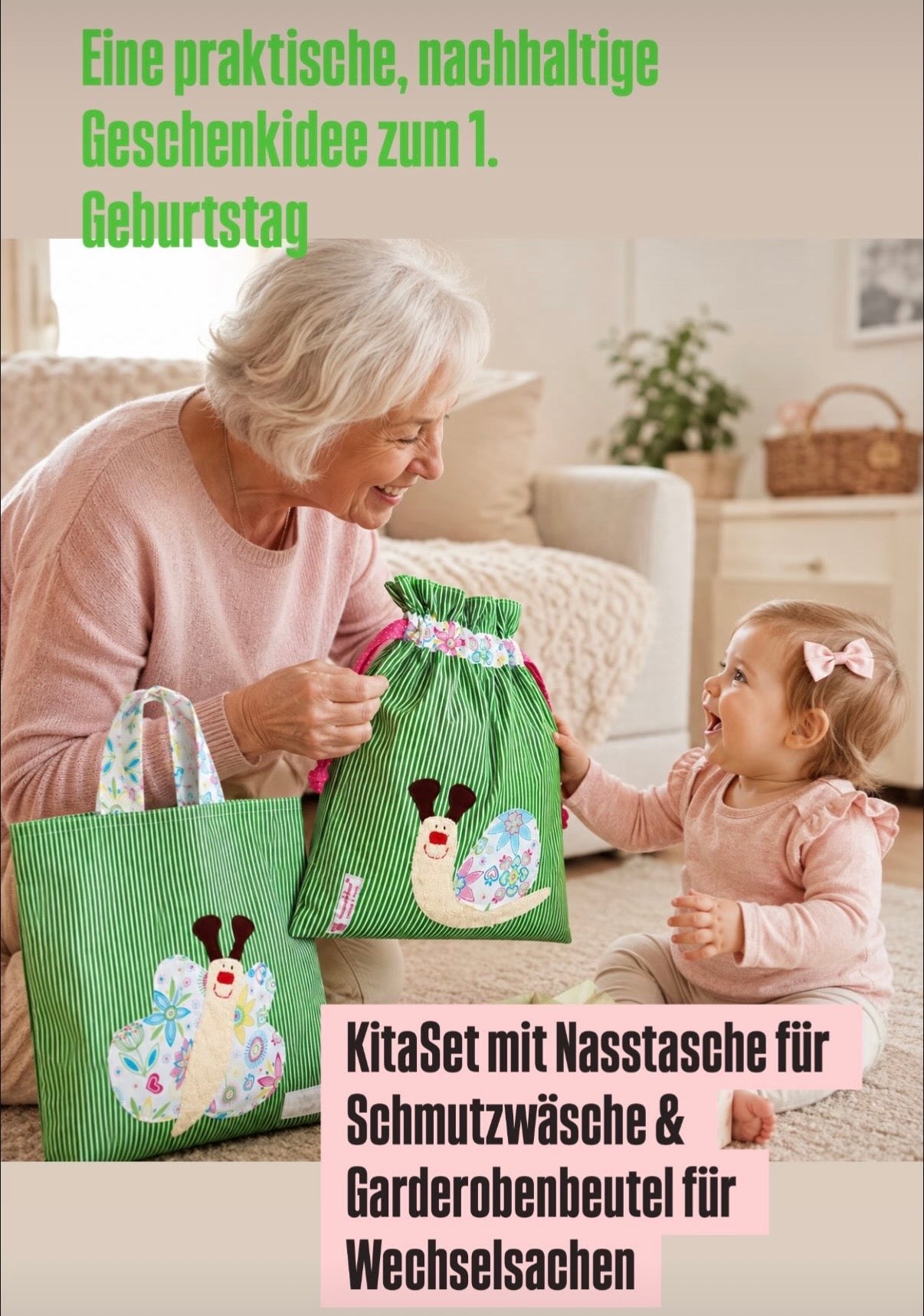 Wetbagset Mädchen Schnecke & Schmetterling – Kindergartenset mit Namen