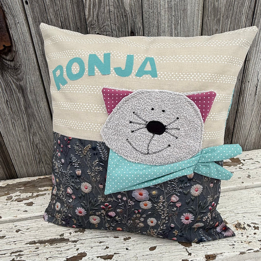 Kissen Katze personalisiert | Kinderkissen mit Namen zur Geburt