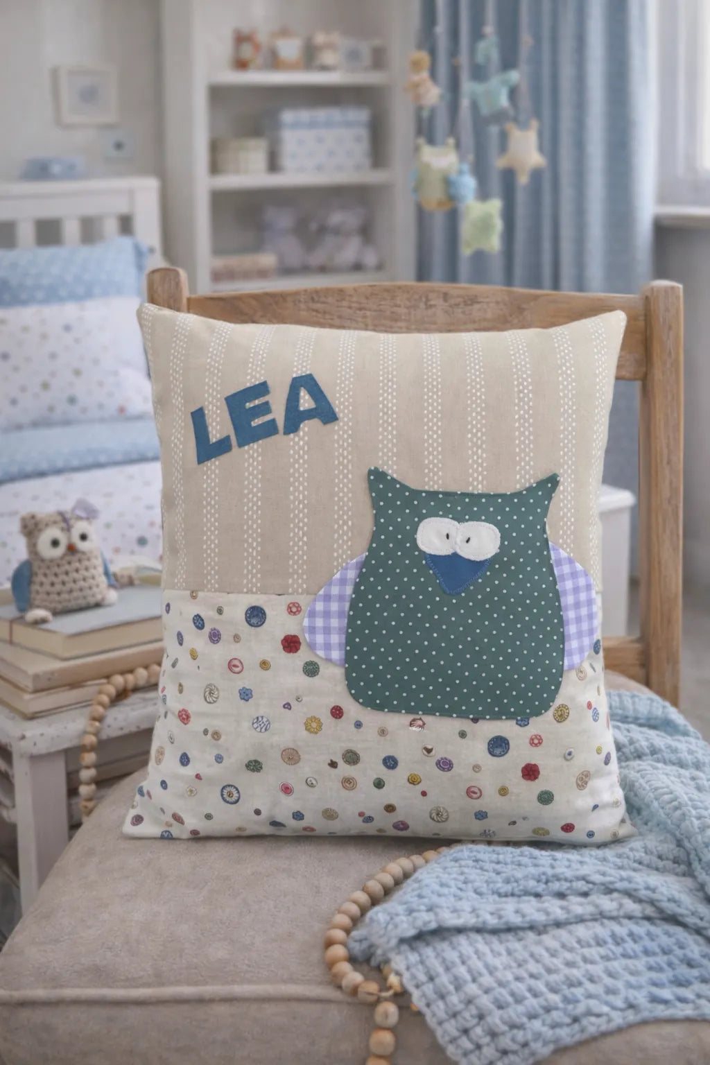 Kissen Eule personalisiert – personalisiertes Kissen für Kinder
