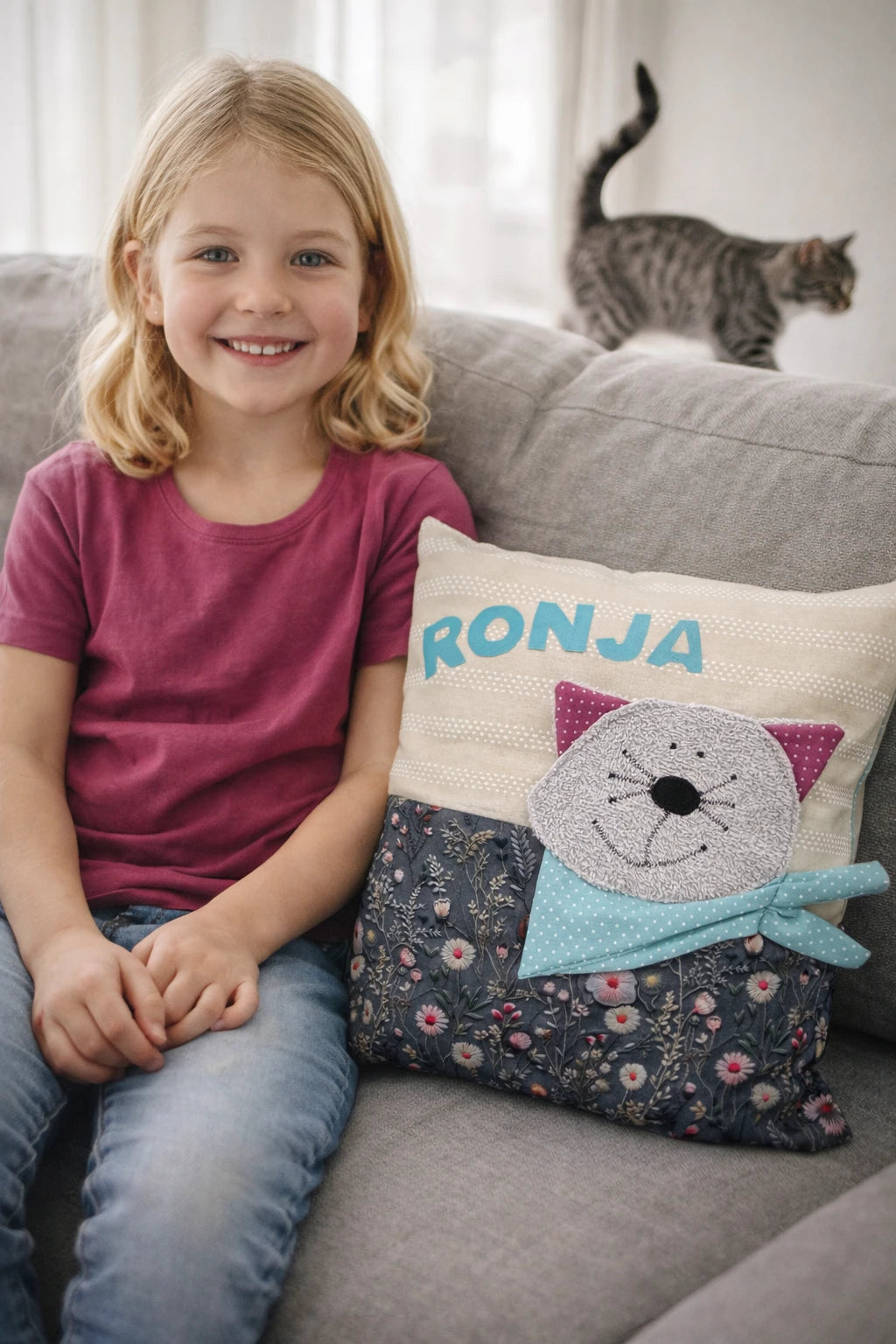 Kissen Katze personalisiert | Kinderkissen mit Namen zur Geburt