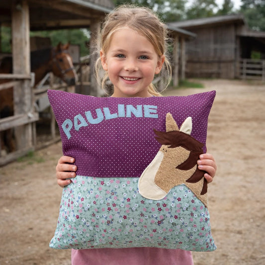 Kissen Pferd – Personalisiertes Kinderkissen mit Namen & Blumenmuster