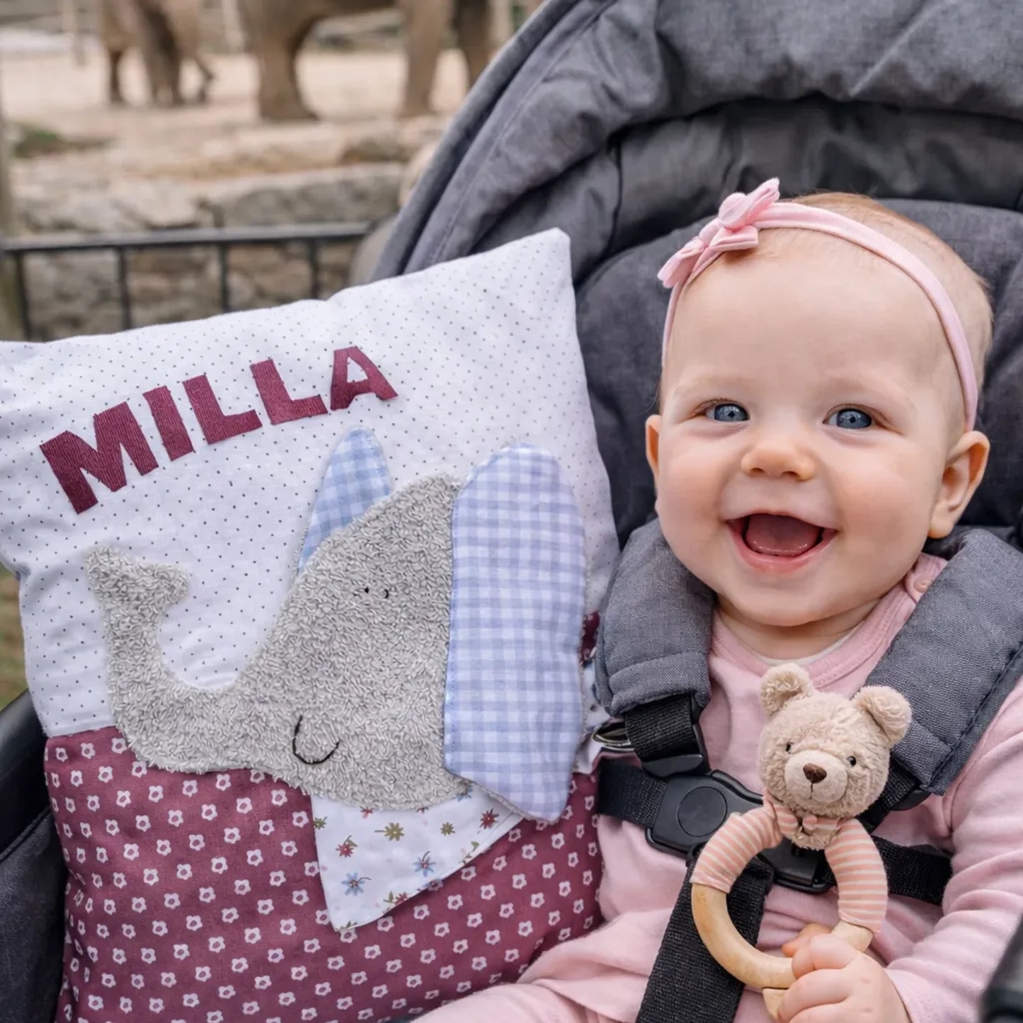 Kissen Elefant – personalisiert mit Namen | Handgenähtes Kinderkissen 40×40