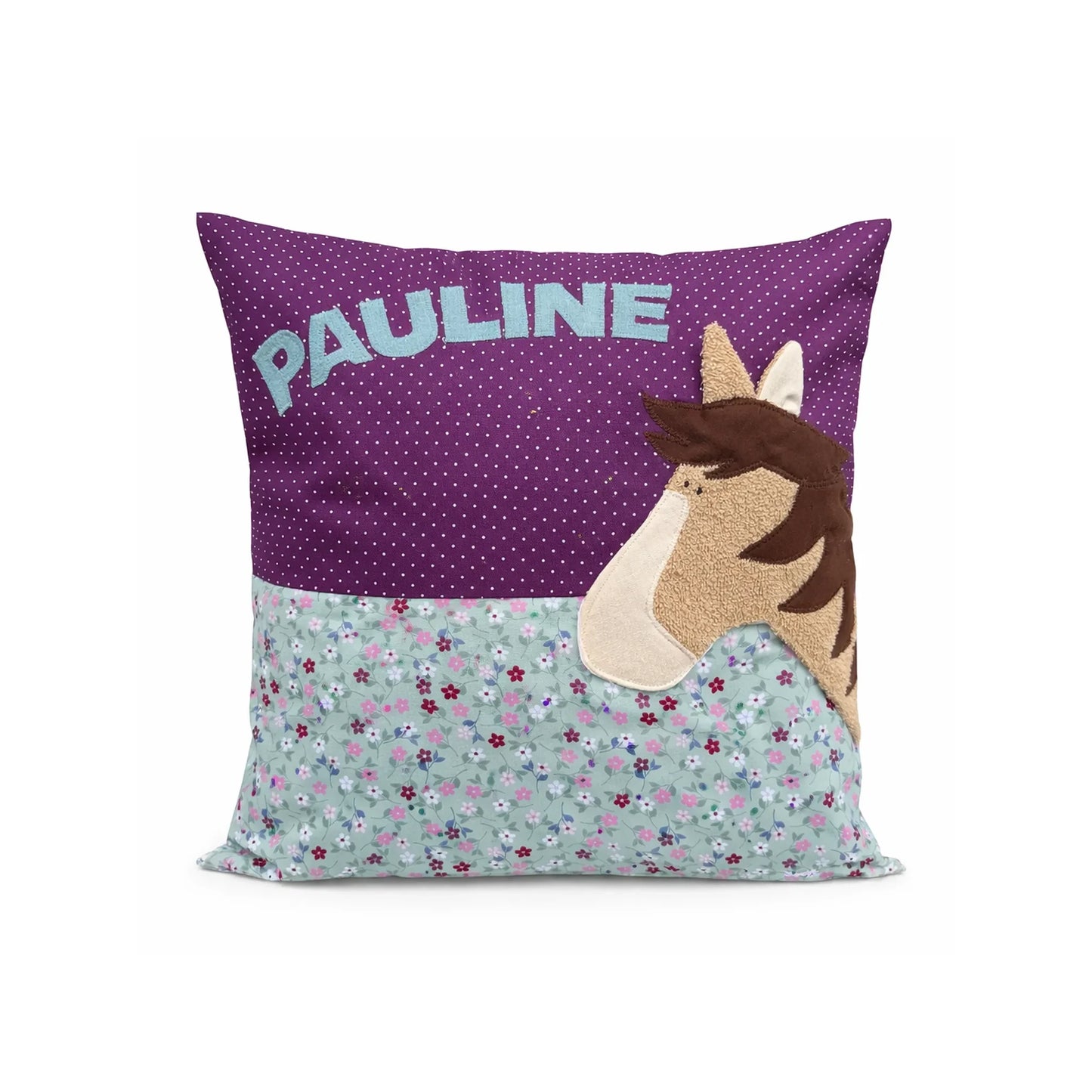 Kissen Pferd – Personalisiertes Kinderkissen mit Namen & Blumenmuster