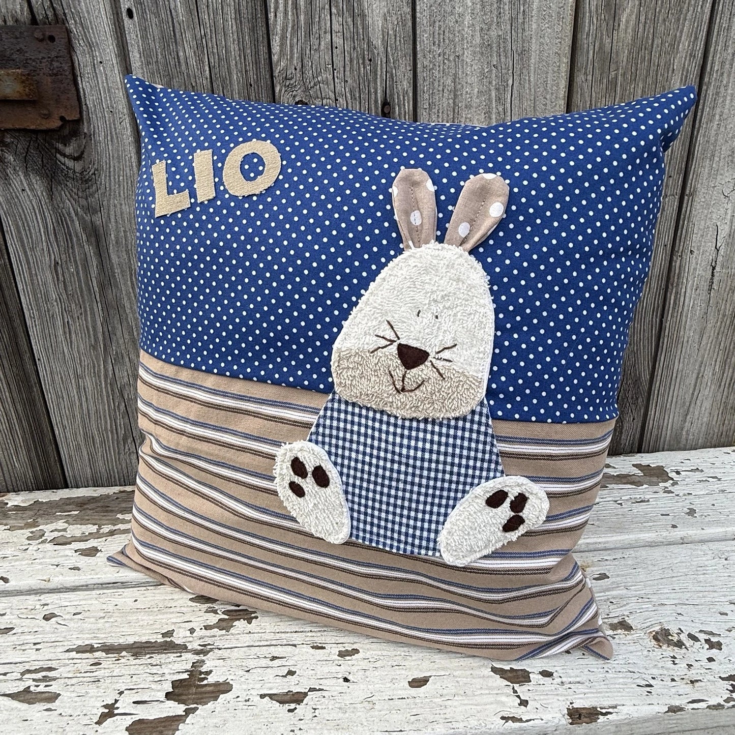 Kita-Set Hase blau/hellbraun mit Namen – Handmade Geschenk zum Kindergartenstart