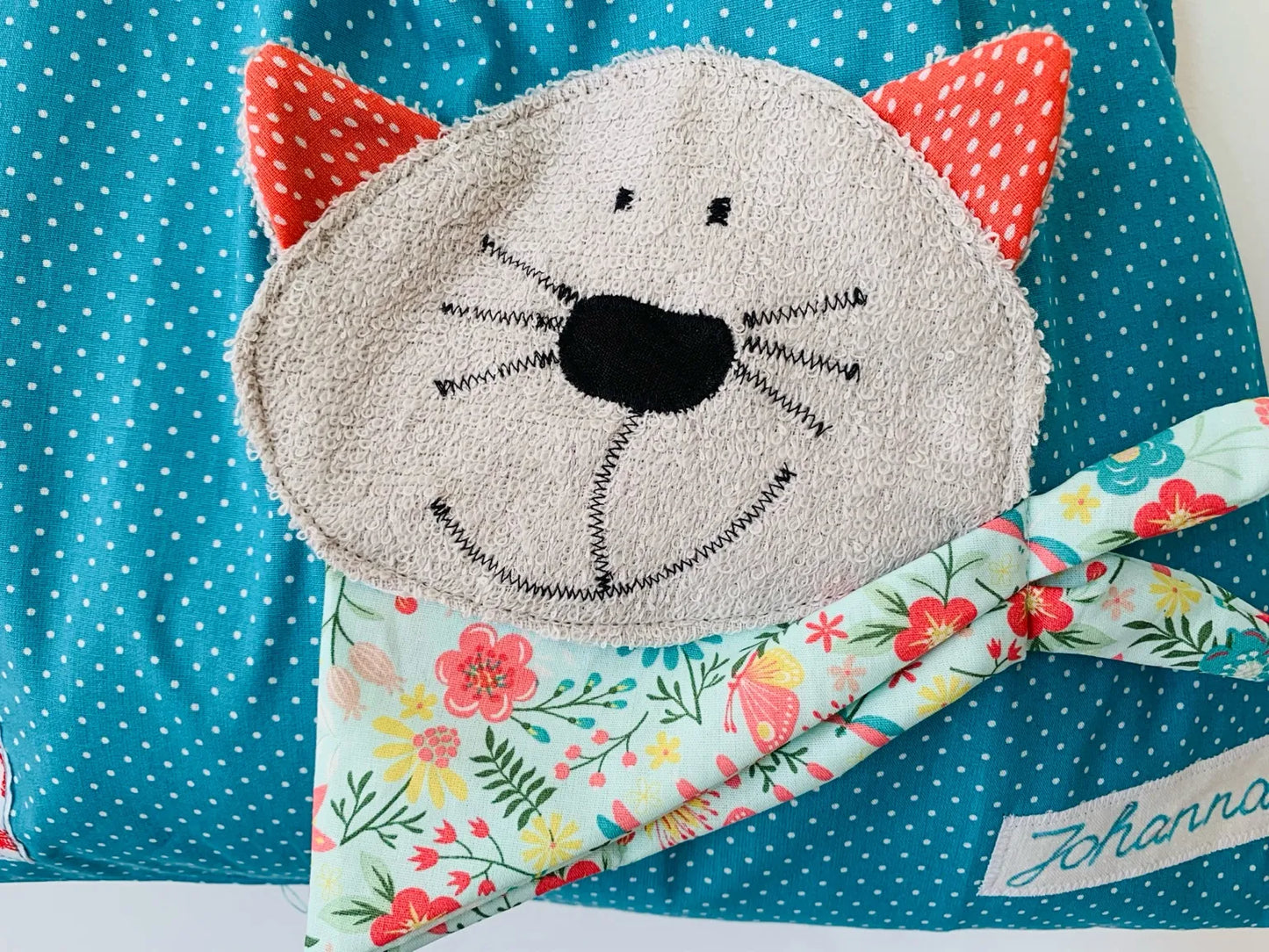 Kita-Set Maus & Katze – Handgemachte Wetbag und Garderobenbeutel mit Namen für Kinder