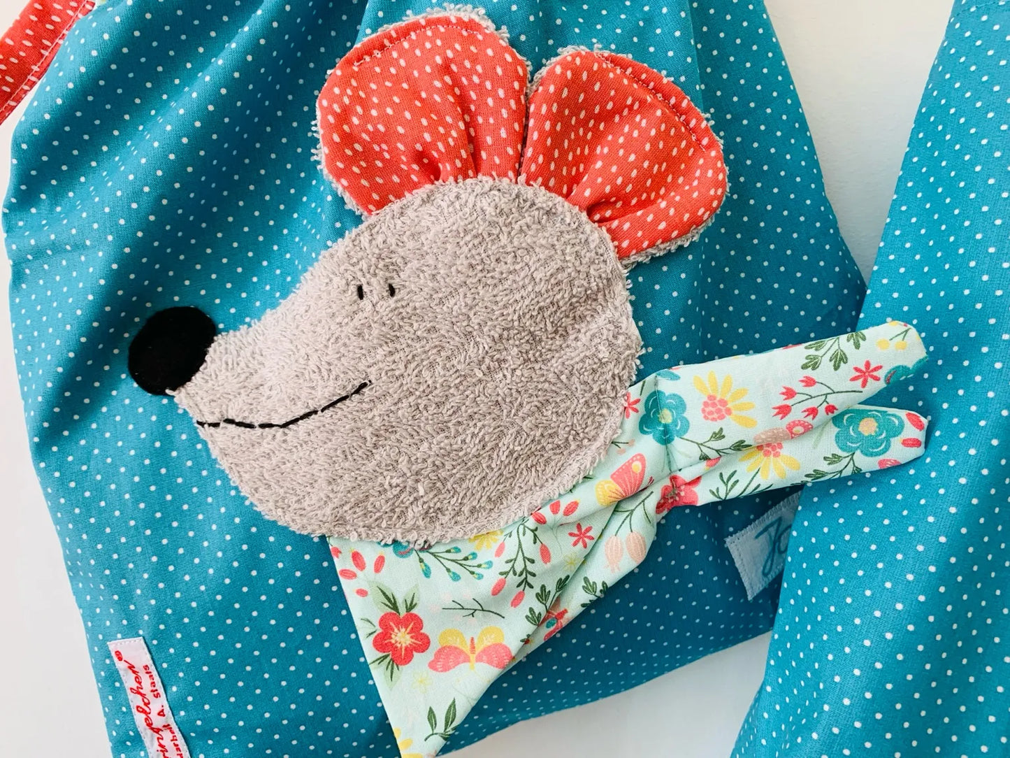 Kita-Set Maus & Katze – Handgemachte Wetbag und Garderobenbeutel mit Namen für Kinder