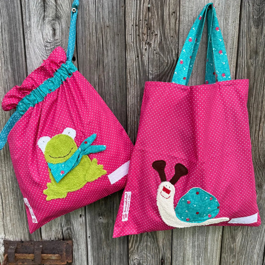 Kindergartenset Frosch & Schnecke – Wetbagset Mädchen in Pink