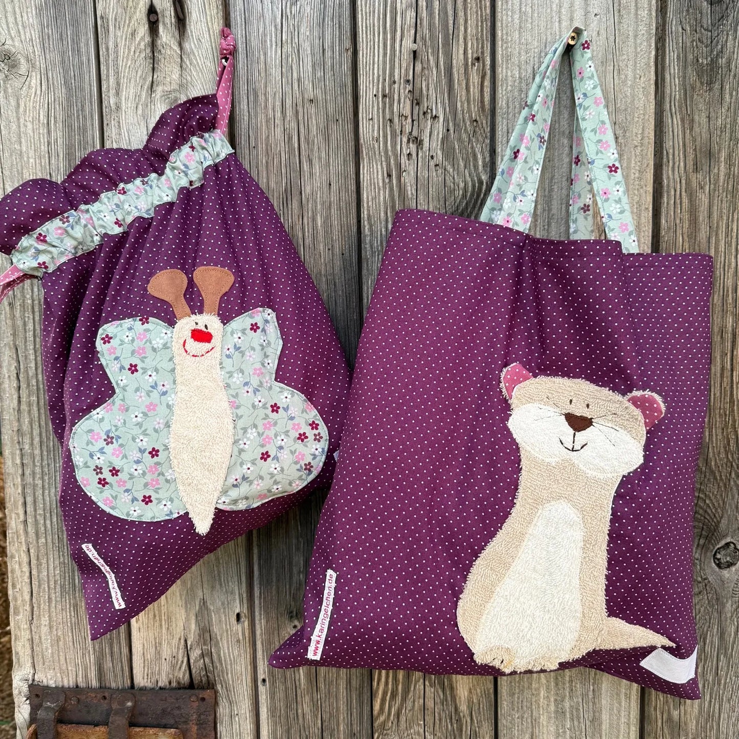 Kita-Set Otter & Schmetterling – Handgemachte Wetbag & Garderobenbeutel mit Namen für Kinder