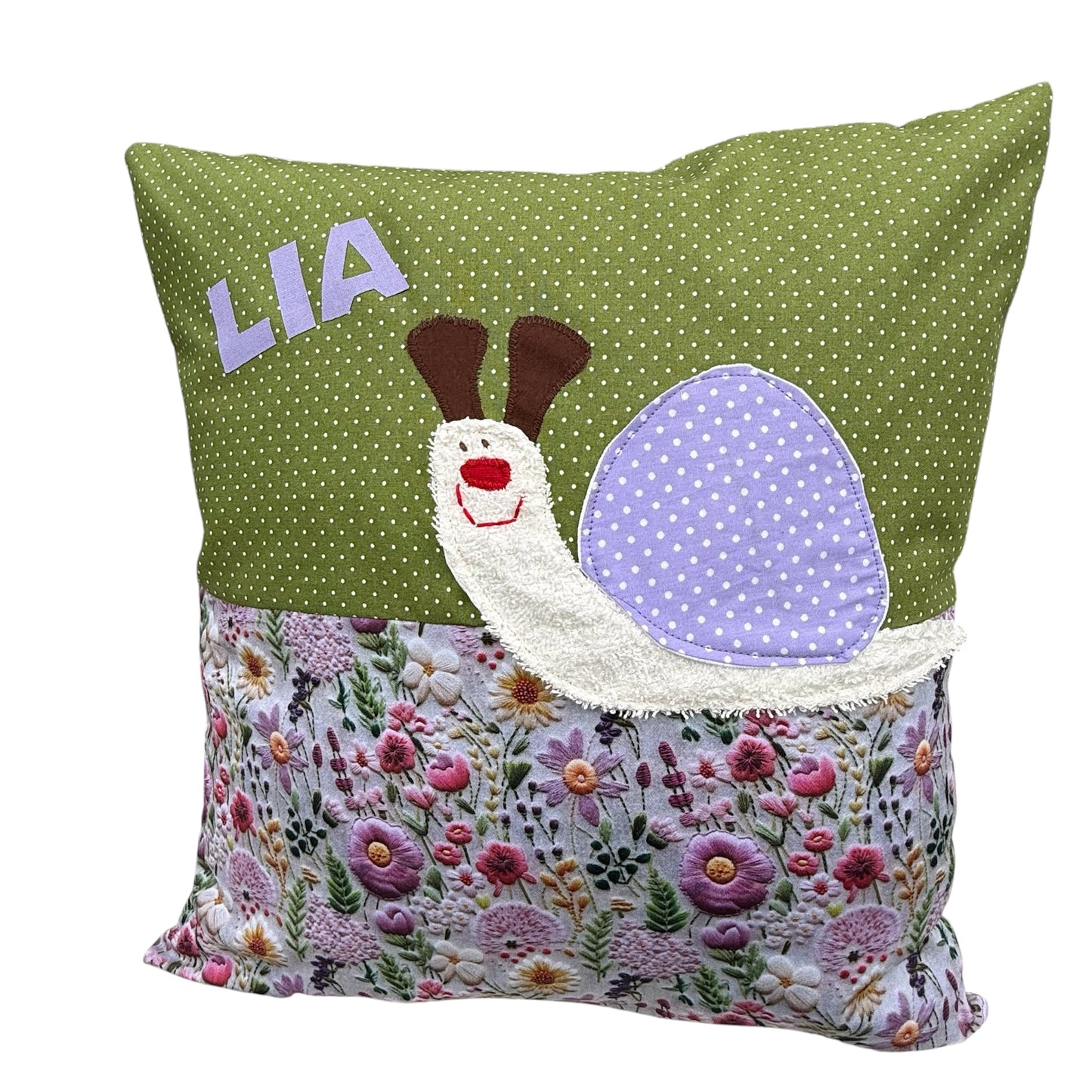 Kuschelkissen Schnecke mit Namen – personalisiertes Babygeschenk zur Geburt & Taufe
