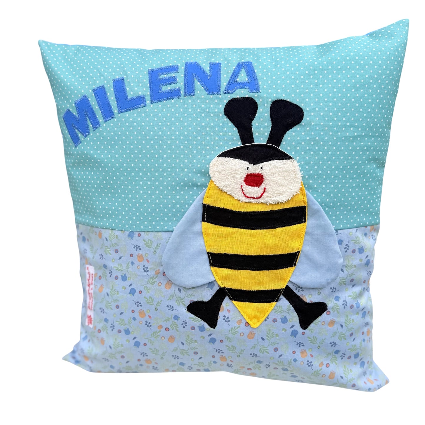 Kissen personalisiert mit Namen Biene | Handgemachtes Kinderkissen | Geschenk zum 1. Geburtstag