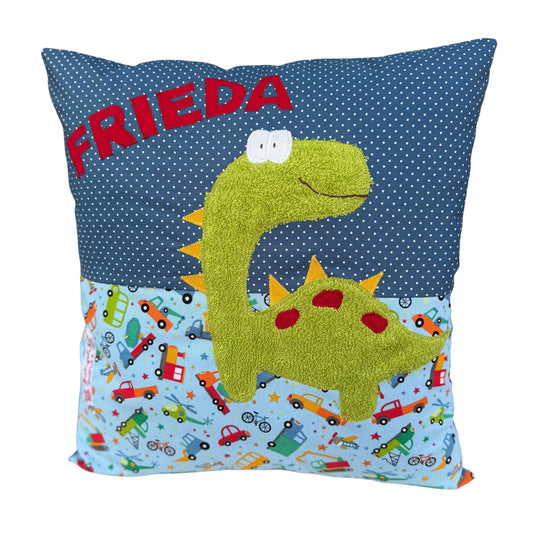 Personalisiertes Kinderkissen Dino mit Namen - handmade Geschenk zur Geburt & Taufe