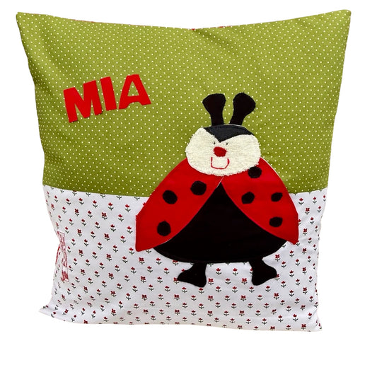 Kissen Marienkäfer personalisiert- Geschenk zur Geburt und Taufe| Handmade