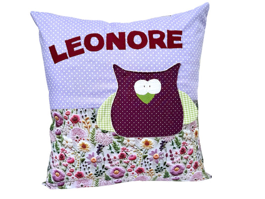 Kinderkissen Eule personalisiert – Kuschelkissen mit Namen | Geschenk zur Geburt