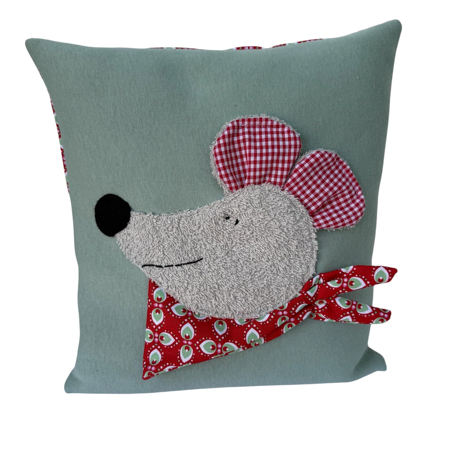 Reisekissen Maus für Kinder – Handgemachtes Kuschelkissen 30x30 cm