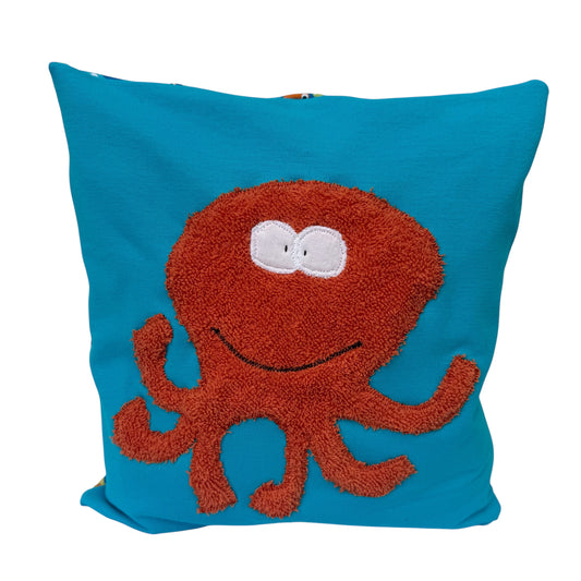Reisekissen Tintenfisch 30x30 cm – Handgenähtes Kinderkissen für Auto, Urlaub & Ausflüge