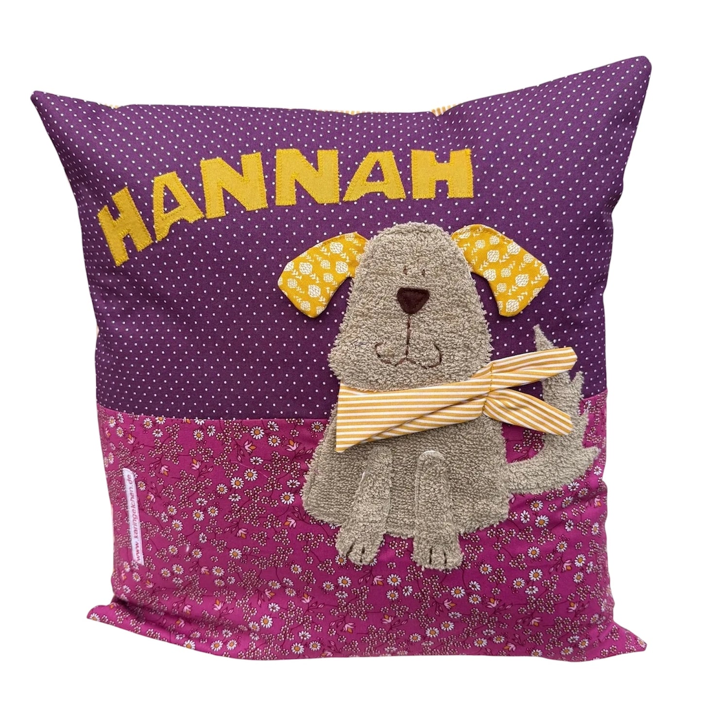 Kissen personalisiert Hund – Kinderkissen mit Namen | Handgemachtes Kuschelkissen 40x40 cm