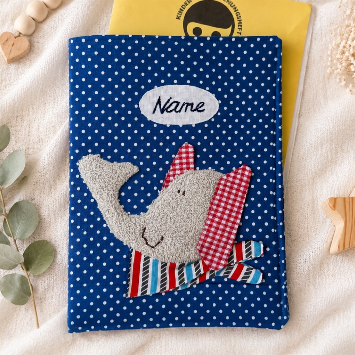 U-Heft Hülle Elefant royalblau | Personalisiertes Babygeschenk Junge